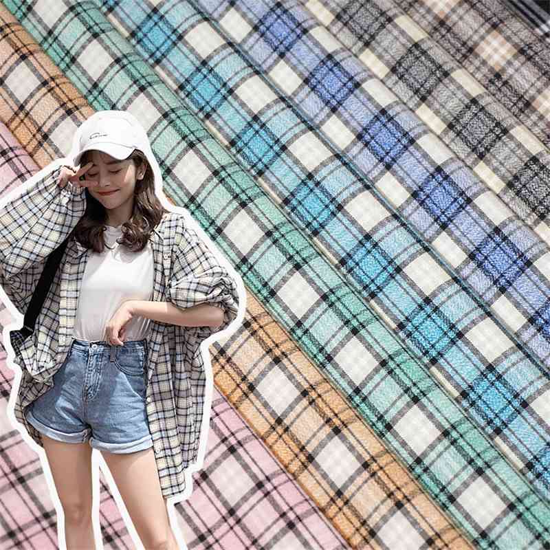 Japanese and Korean women&#039;s dress casual fashion shirt plaid tr yarn dyed elastic children&#039;s clothing fabric-image-700203868
