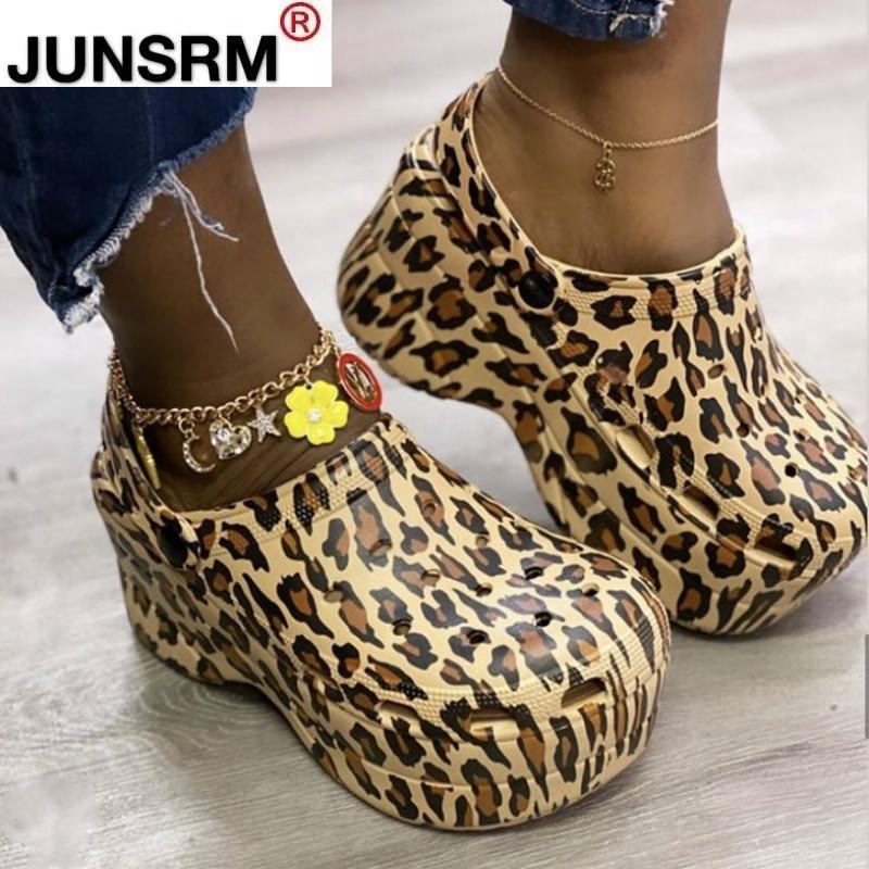 

Leopard Shoes Serpentine Small Hole Women High Heel Sandals Cute Slippers Platform Summer Ladies Casual Dress, Black