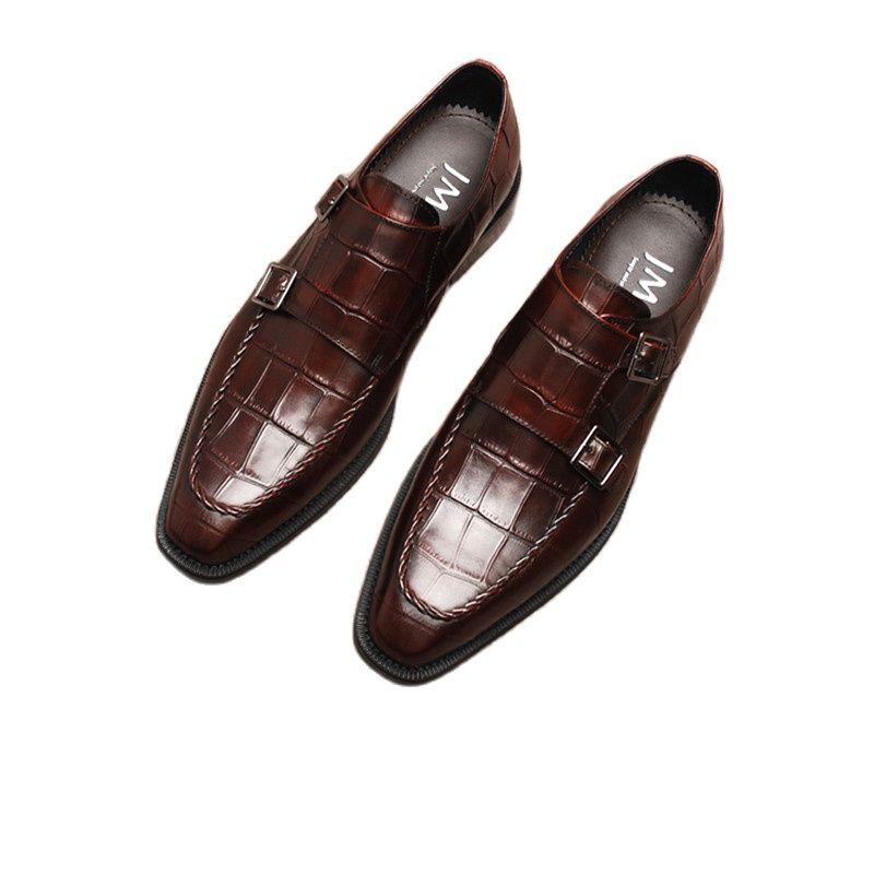

Dress Shoes Men's Formal Leather Shoes, Embossed Stone Pattern With Buckle, Made Of Cowhide. Suit. Dresses, Wedding Goodyear Sh, Black