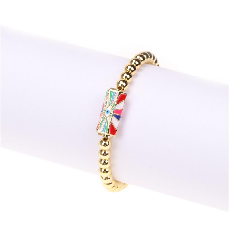 Charm Bracelets Copper Gold Plated Bead Chain Mix Color Enamel Geometric Bracelet Starburst Evil Eye Pattern Pendant Bangle Jewelry Gift