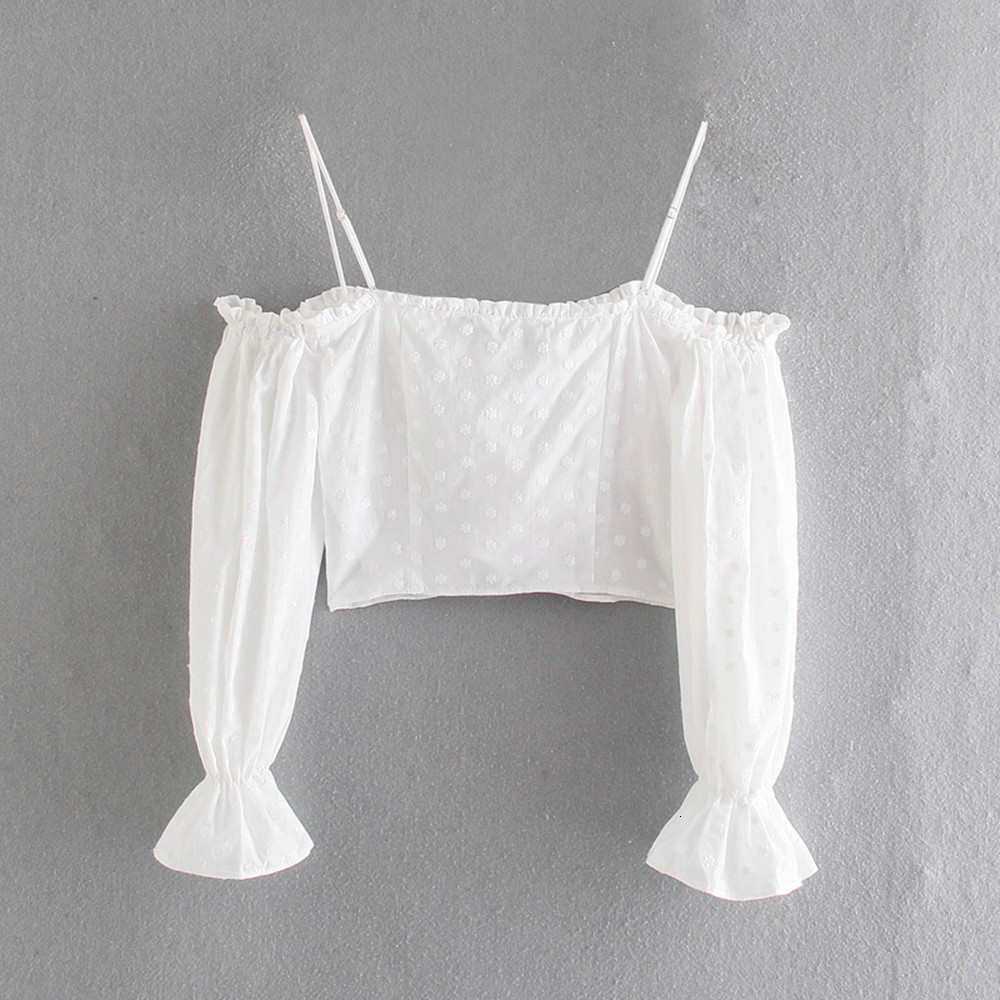 

Women's Blouses & Shirts Attacked spaghetti handle off the shoulder long white sleeves chiffon woman's blouse