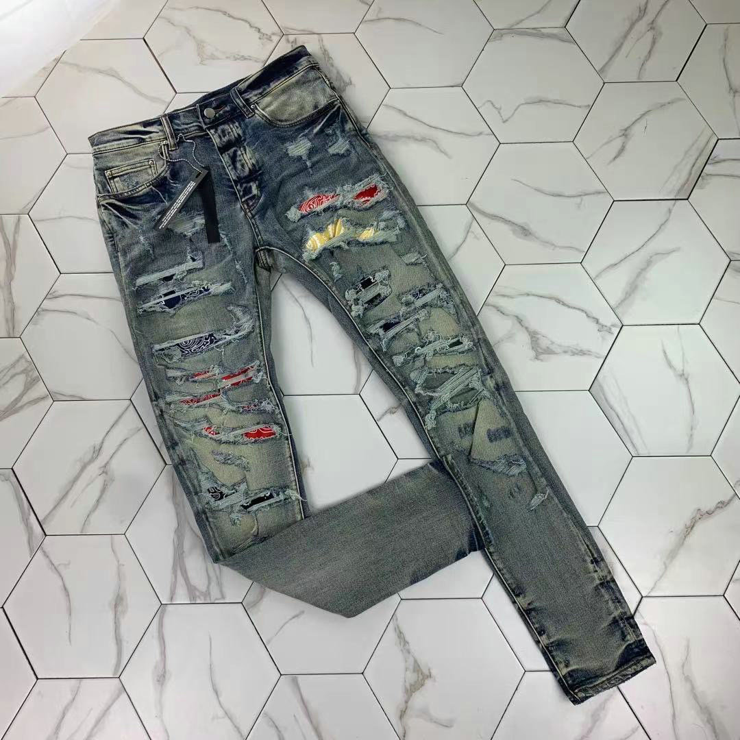 

PHM350 Men's Distressed Ripped Skinny Jeans Fashion Mens Jeans Slim Motorcycle Moto Biker Causal Mens Denim Pants Hip Hop Men Jeans, Blue
