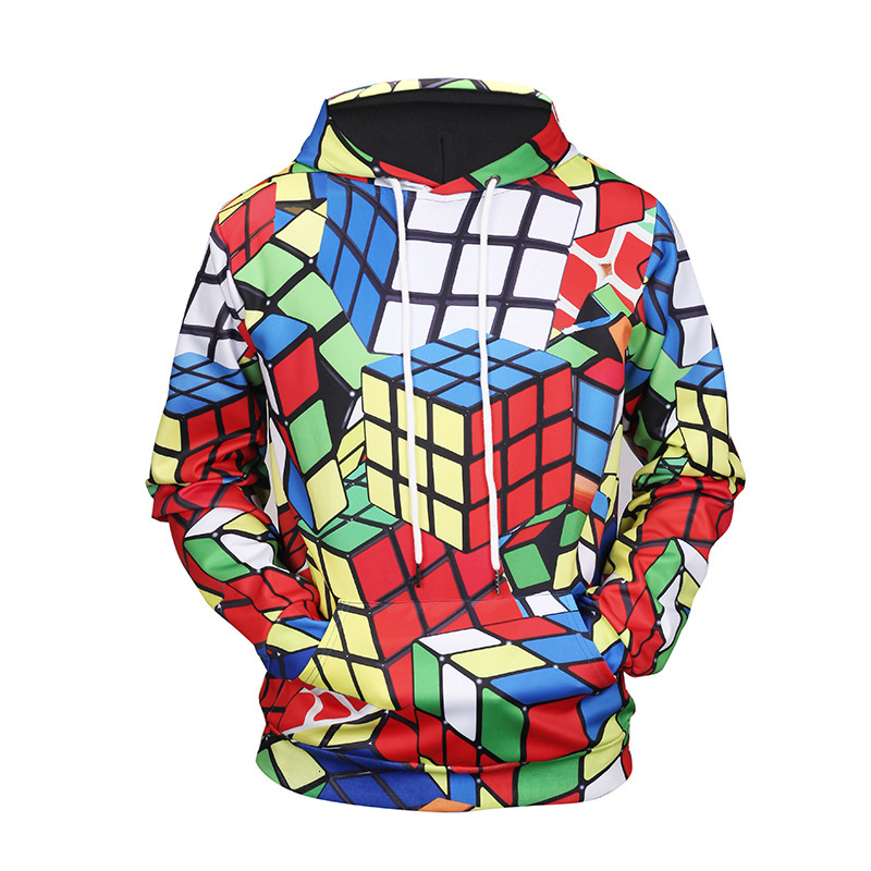 

Hoodies Autumn High Quality Mens Leisure and winter simple fashion men's 3D magic cube printed hooded Pullover Sweater for men women