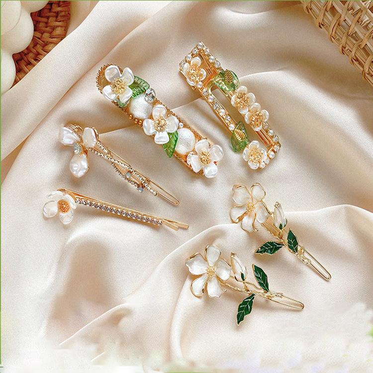 

Hair Clips & Barrettes Mori Series Romantic Green Leaf Flower Pearl Side Clip Hairpin Sweet Temperament Bangs, Golden;silver