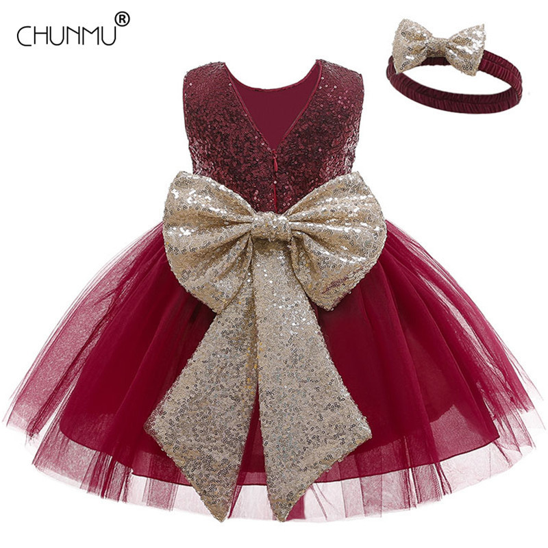 

Baby Dress Sequins Flower Baptism Gown First Communion Clothes born Kids Girls 1 Year Birthday Princess Infant Party Custume 210508, Red;yellow