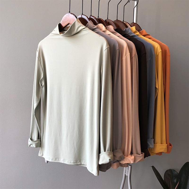 

Autumn Half High Neck Bottoming Modal Shirt Pullover Sweaters Long Sleeve Women's Slim Inner All Match Base Tops Female 210520, Orange