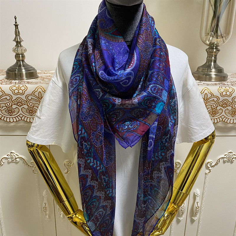 

Ms. Scarf square scarf scarves 100% silk material thin and soft pint letter flowers pattern size 130cm - 130cm, Blue;gray