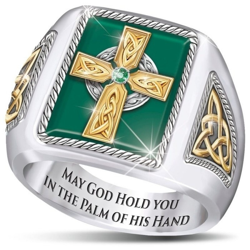 

Ireland Celtic blessing ring cross grandmother green ring male cross-border goods