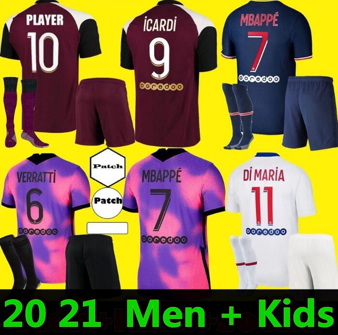 

Men kids Maillots de fotball s jerseys kit 20 21 MBAPPE soccer jers DI MARIA KEAN Third jereys ICARDI VERRATTI Fourth football shirt, Black;yellow