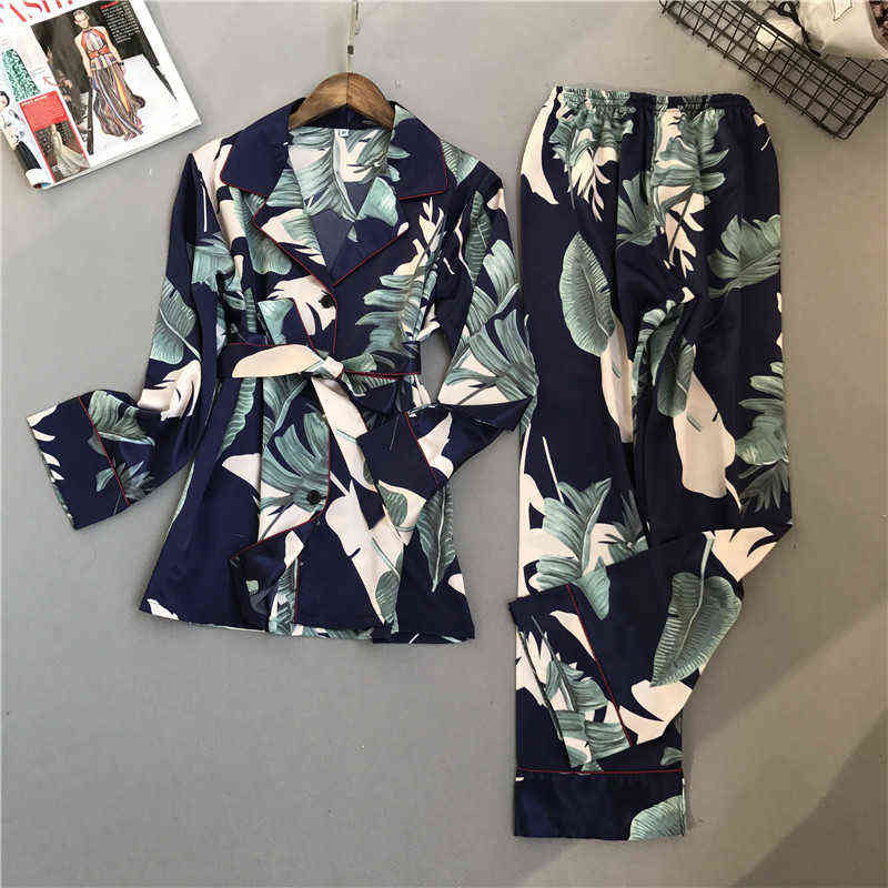 

Lisacmvpnel Spring Printing Pattern Women Pajama Set Rayon Sleepwear Long Sleeve Trousers Two Paper Suit 211109