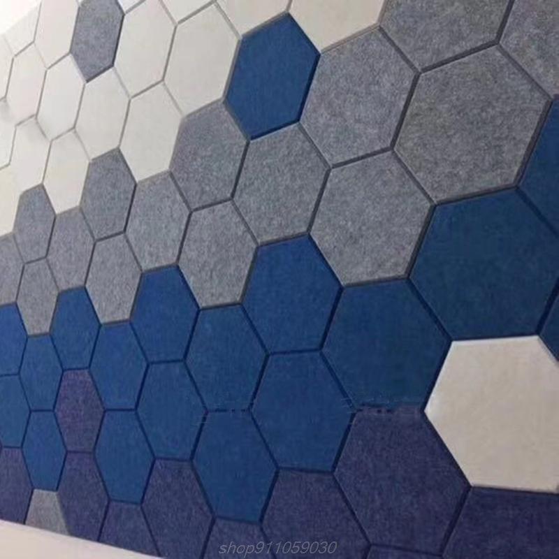 

12Pcs Hexagon Acoustic Absorption Panel Board Polyester Fiber Felt Soundproofing Insulation Beveled Edges Wall A19 21 Dropship Wallpapers, Blue
