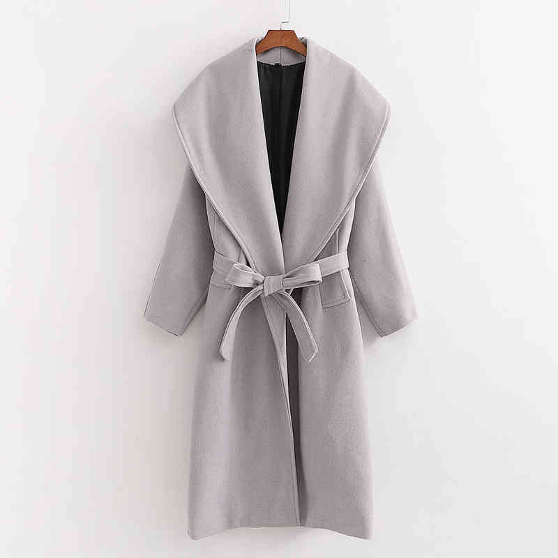 

Winter Bow Sashes Long Woolen Coats Women Fashion Turn Down Collar Jackets Elegant Ladies Long Sleeve Coats 210520, Pic