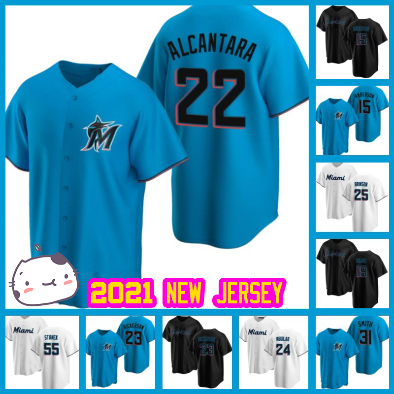 

Miami 22 Sandy Alcantara Marlins Jerseys Baseball 15 Brian Anderson 24 Jesus Aguilar 5 Jon Berti Baseball 23 Adam Duvall Garrett Cooper Men, Blue;black