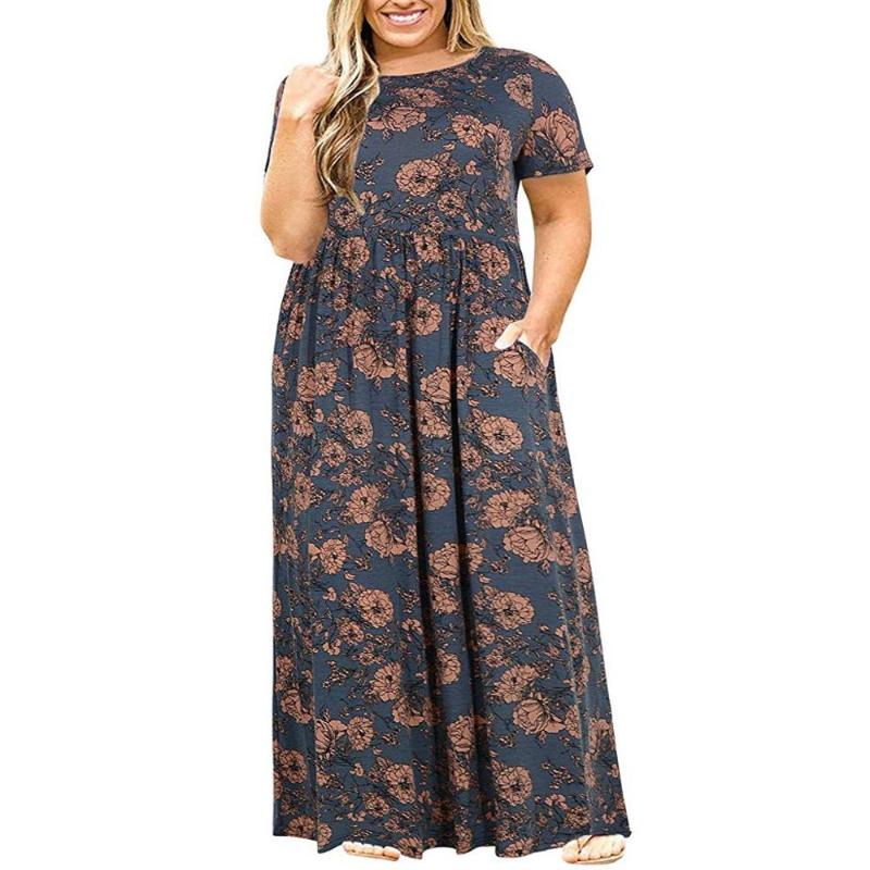 

Party Dresses Big Size Dress Women Summer Large Short Sleeve Print Wear-resistant Long Plus Fat MM Clothing Maxi, Black