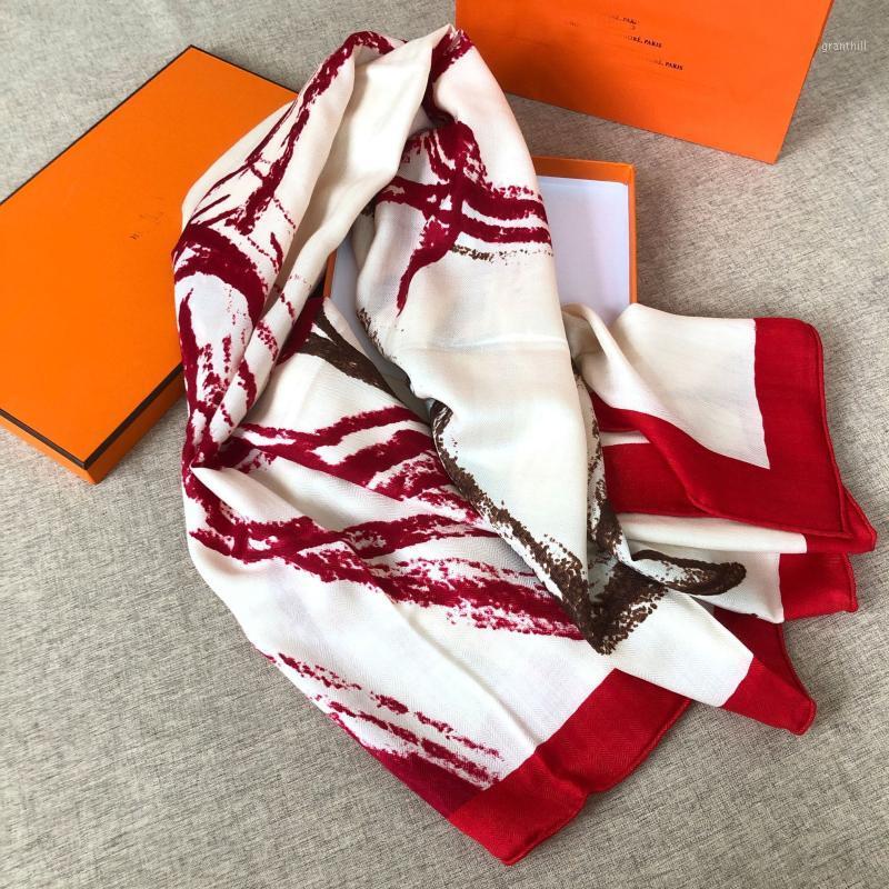 

Scarves 2021 Autumn Winter Style Pasture Horse 140 Square Scarf Cashmere Women 's Velvet Shawl Silk Hair, Blue;gray