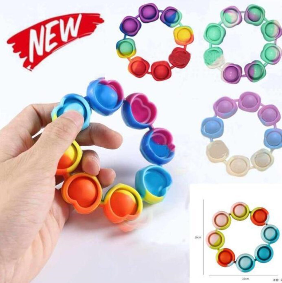 

Fidget Bracelet Reliver Stress Toys Rainbow Bubble Push It Antistress Toy Adult Children Sensory To Relieve Autism Wristband DHL