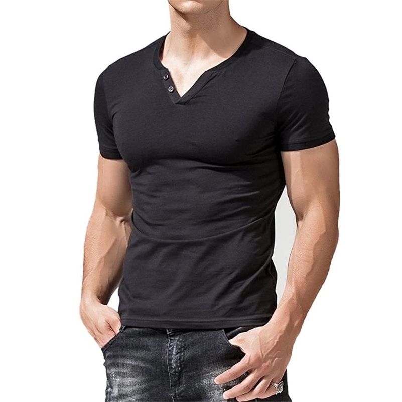 V Neck Cotton Men's Linen T Shirts Male Short Sleeve Breathable Solid Color Tops 210324Z