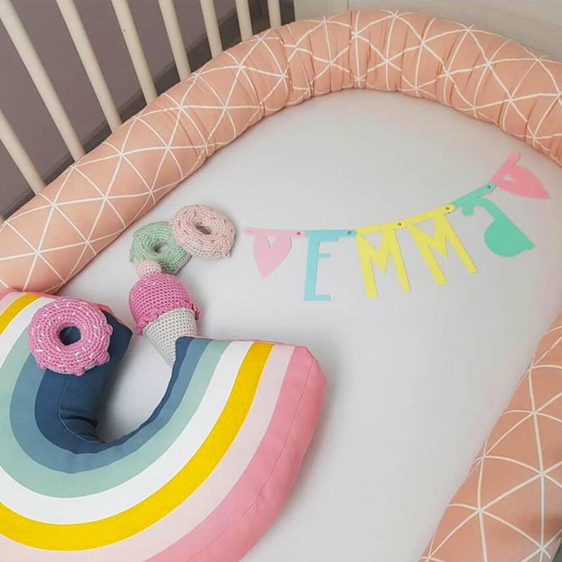 

Bedding Sets Children's Room Crib Long Bed Surrounding Soft Cotton Safety Bumpers Crash Barrier Strip Pillow Printing Pink Rhombic Gray Clou