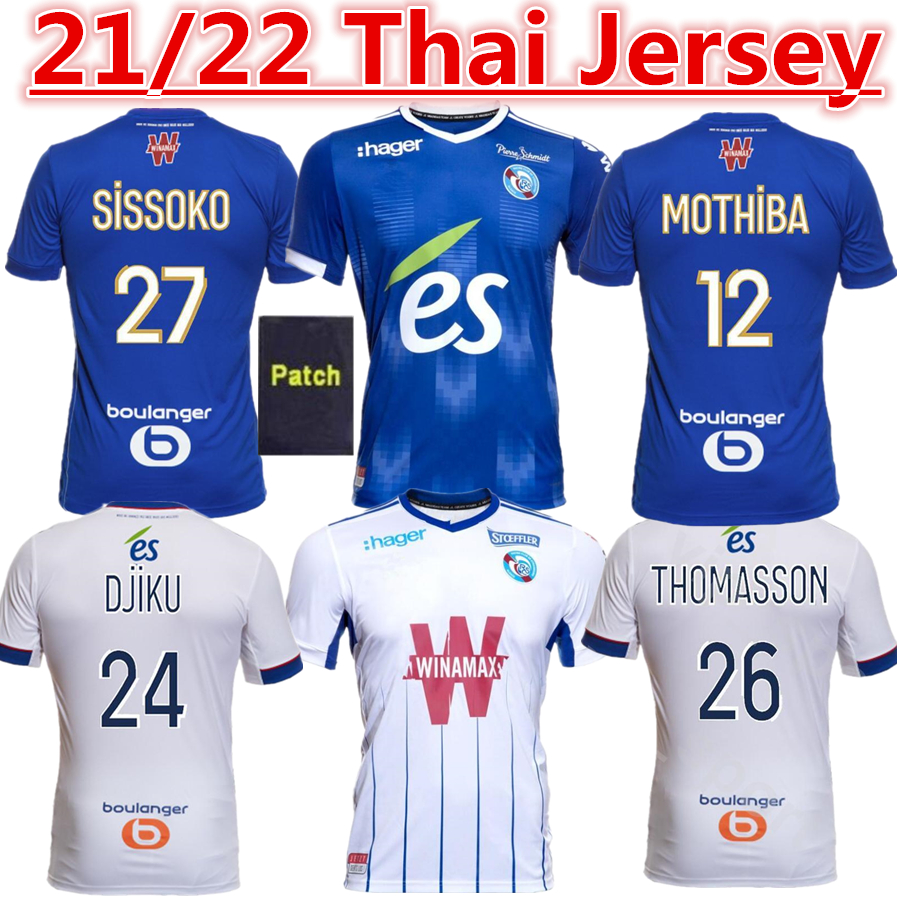 21 22 Maillots RC Strasbourg Alsace Soccer Jerseys Home Gameiro 2021 2022 Djiku Thomasson Lala Mothiba Sissoko Shirts de football