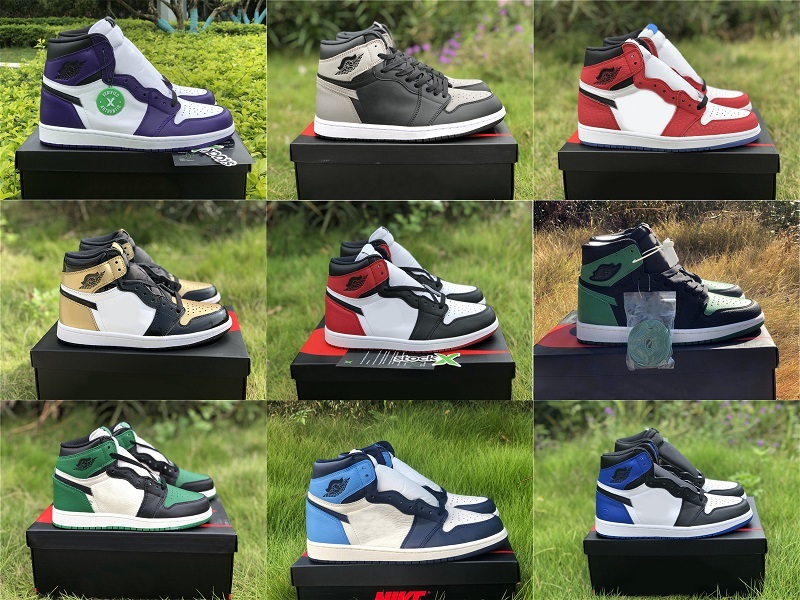 

Authentic 1 High OG Chicago Gold Red Black Toe Homage to Home Pine Green Fragment Men Shoes Sneakers, 24