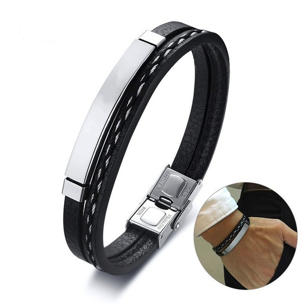 

Delysia King 2021 Trendy Men Leatherwear Weave Bracelet Men Chain Leisure Color Contrast Stainless Steel Bangle