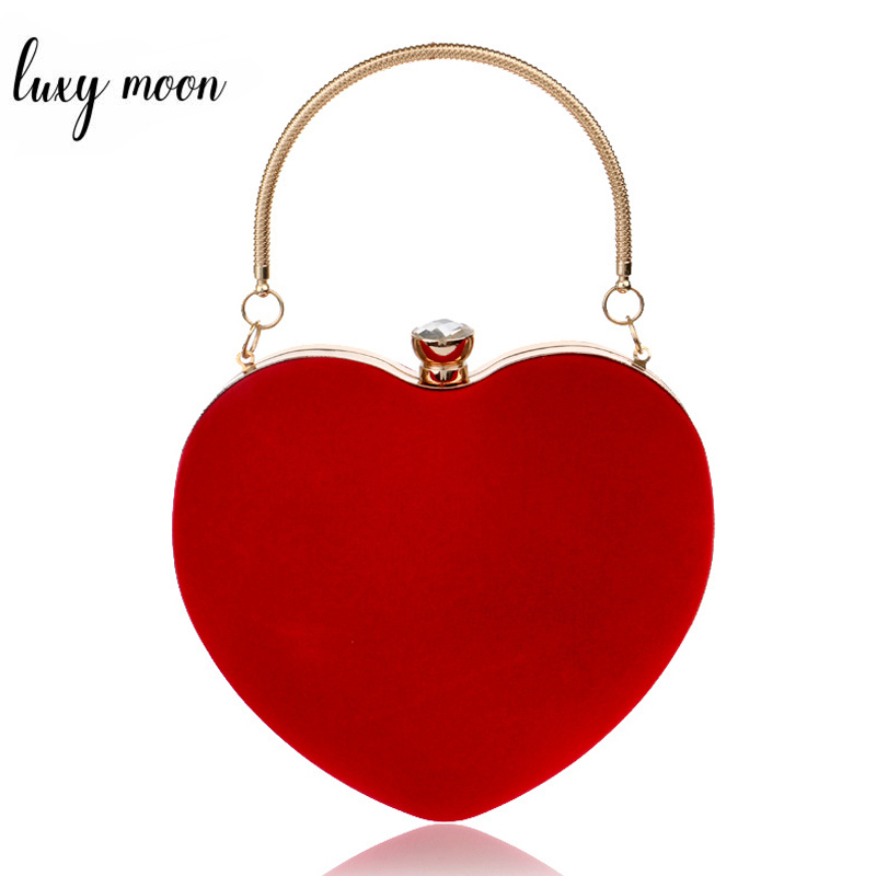

Red Color Heart Shape Clutch Bags Women Evening Bags Metal Chain Shoulder Bag Mini Handbag Purse
