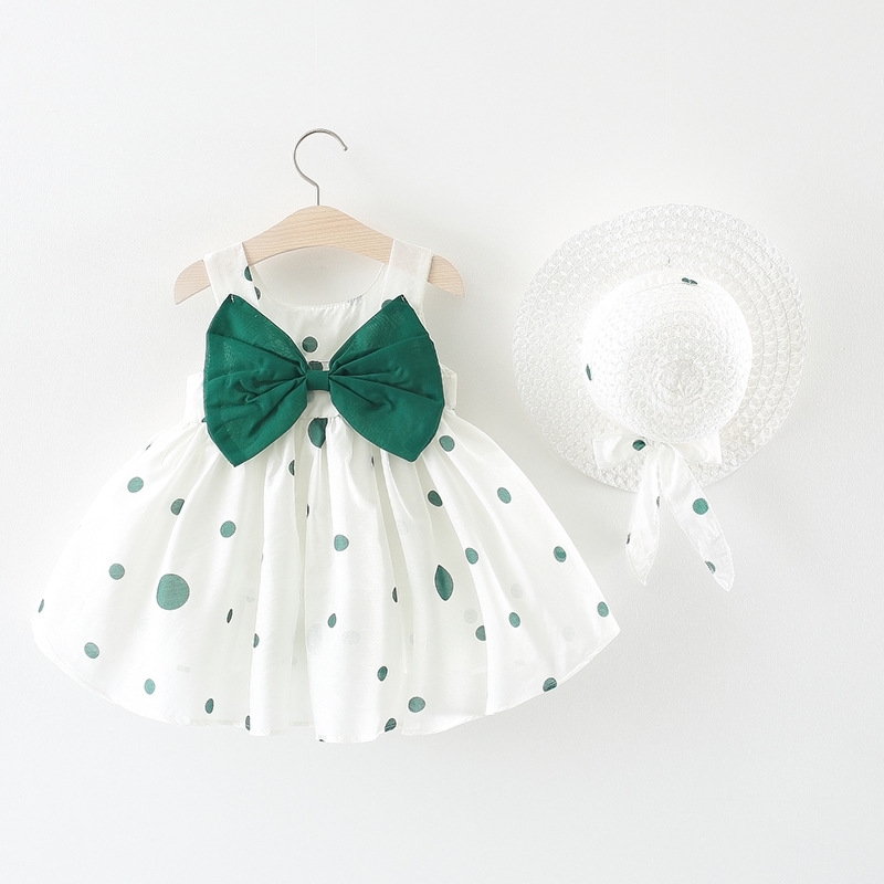 

summer new vest baby dress girl fashion princess skirt straw hat a147, White