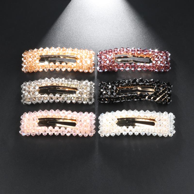 

Hair Clips & Barrettes 2pcs Fashion Korea Crystal Rhinestones Girls Hairpins Geometric Rectangle Hairgrip Women Barrette Accessories, Golden;silver