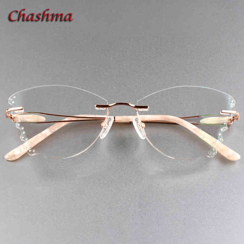 

Rhinestone Titanium Frame Transparent Lenses Rimless Glasses Light Frame Women Gradient Glass Prescription Graduation Glasses 210323, Silver