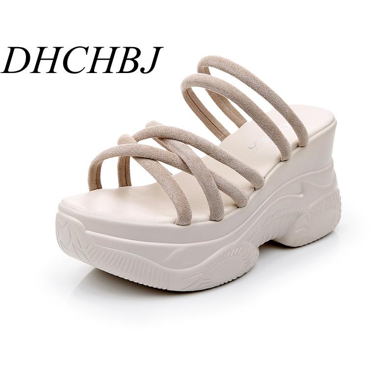 

Slippers Summer Women 2021 High Platform Wedges Sandals 8CM Heels Outside Flip-Flops Fashion Colorful White Sneakers, Black
