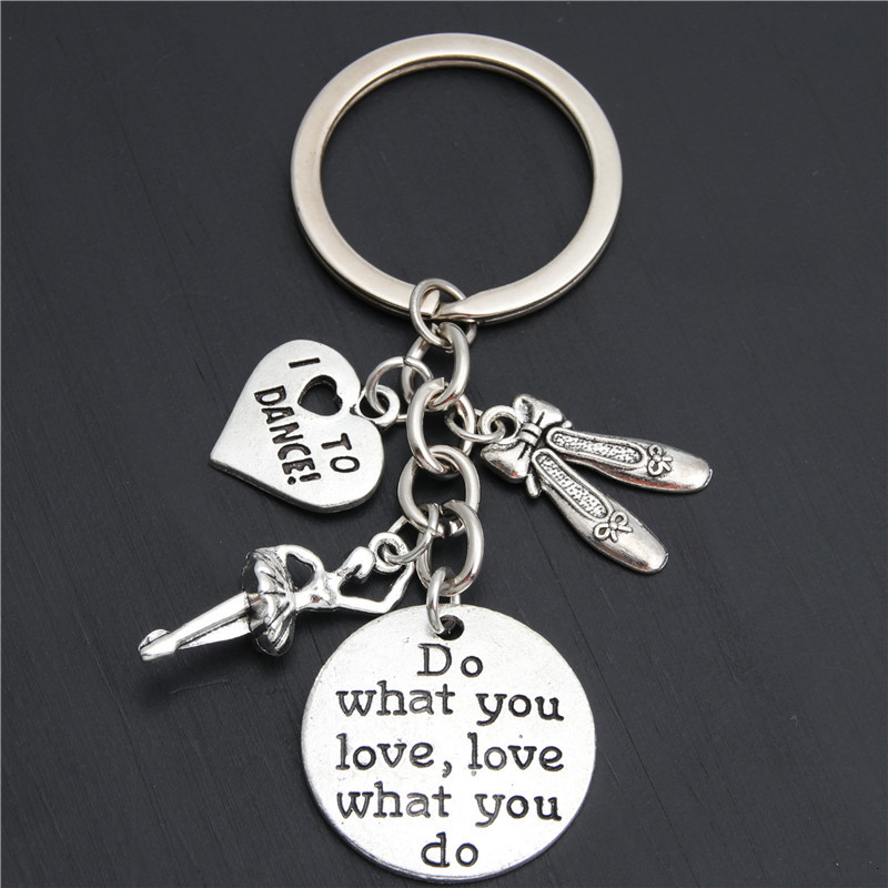 

keychain 1pc Do What You Love Charms I To Dance Key Chain Ballerina Keyring Ballet Gifts For Women Girl Dancer Jewelry E2035, Silver