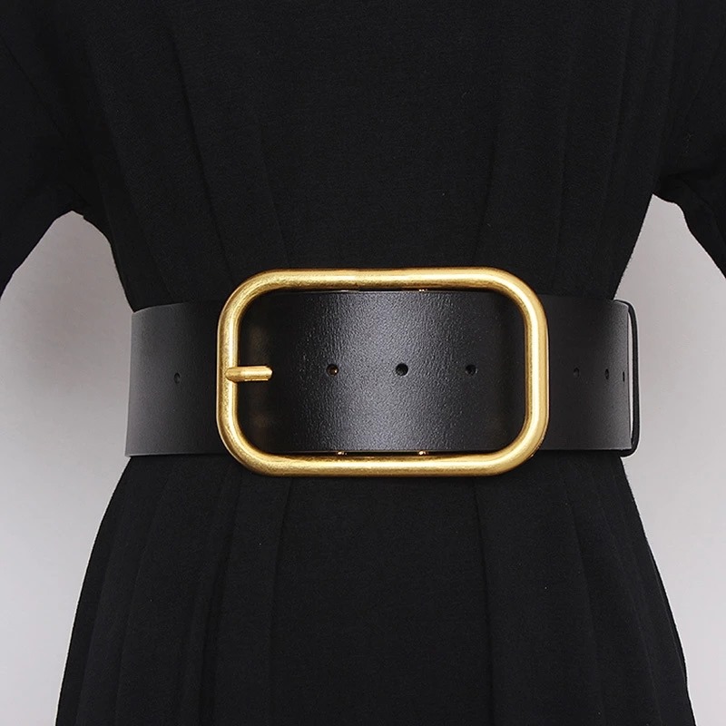 

2022 Designer Womens Belt 7cm 70mm Wide Leather Black Waistband Belts Lady Women Big Gold Buckle Classic Casual Pearl Ceinture, Width 7cm