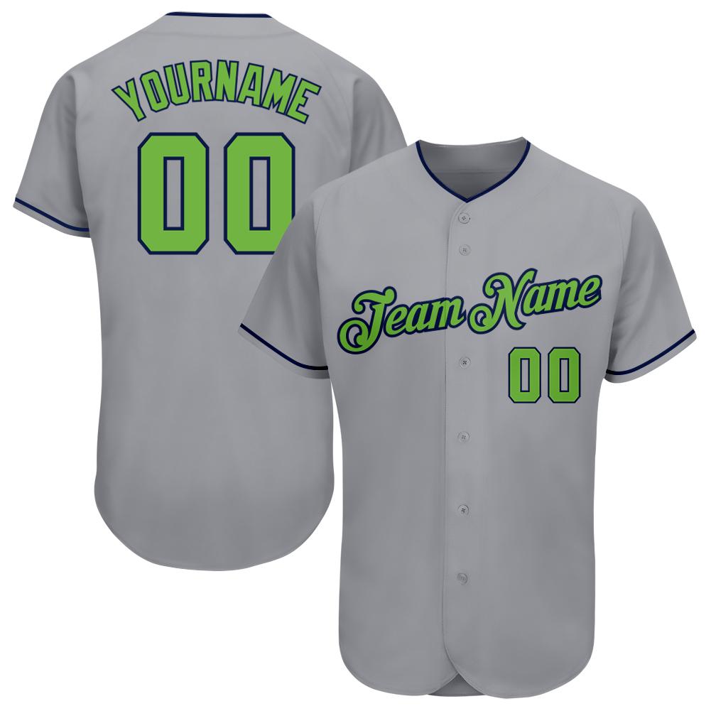 

Custom Gray Neon Green-Navy Authentic Baseball Jersey, Women size s-xxl
