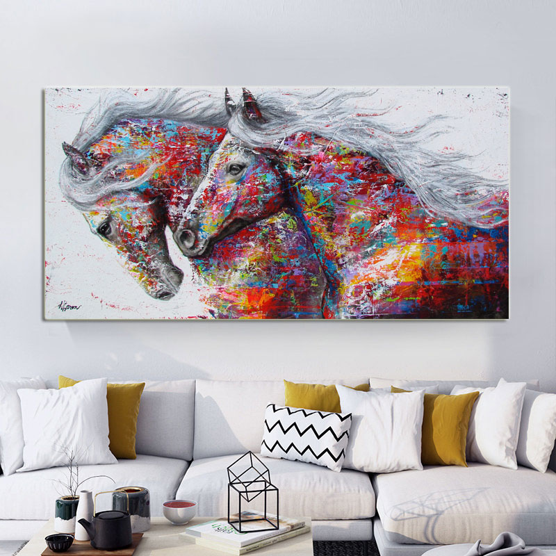 

SELFLESSLY Animal Art Two Running Horses Canvas Painting Wall Art Pictures For Living Room Modern Abstract Art Prints Posters