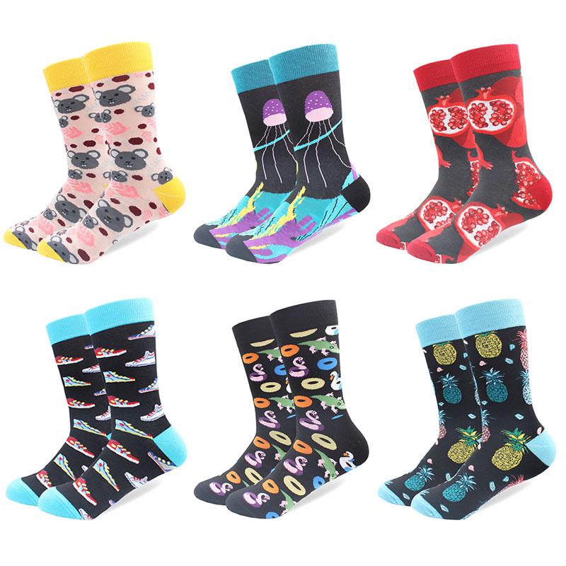 

Men's Socks 6 Pairs/Lot Wholesale Price Creative Colorful Combed Cotton Happy Novelty Gift For Men Casual Crazy Funny Long Sock Pack, Hs-6-038