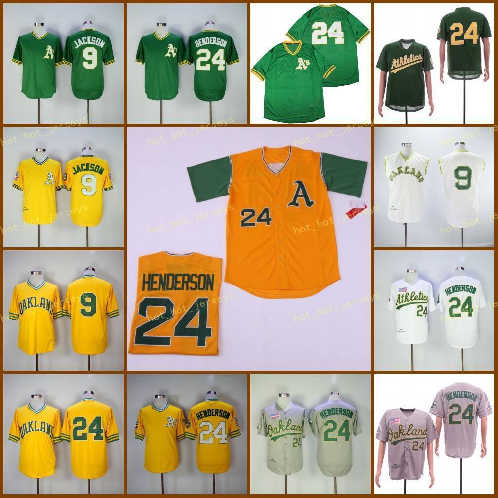 

Retired 9 Reggie Jackson Baseball Jersey 24 Rickey Henderson Vintage Retro Cooperstown Mesh Stitched Pullover, Blue;black