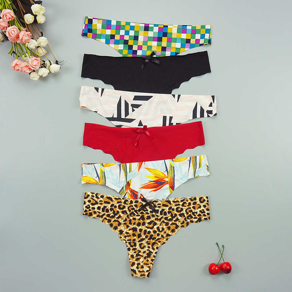 

6pcs/lots Sexy Women Thongs Panties Seamless Tangas Panties Super Thin Intimate Leopard String Ice Silk Low Rise Panty Underwear 210720, 87331(random)