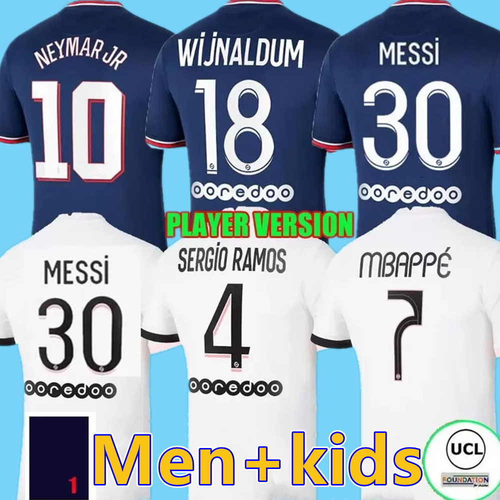 

player version messi 30 soccer jerseyS 21 22 SERGIO RAMOS Hakimi Paris Maillots de football shirt 2021 2022 DI MARIA neymar MBAPPE VERRA, Away player version 2