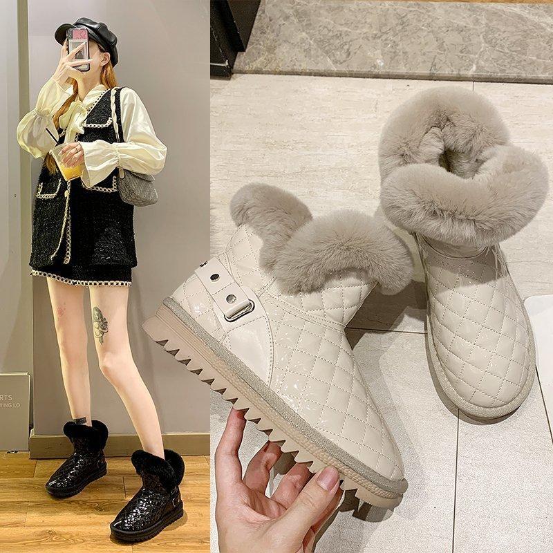 

Boots Snow Women's Autumn And Winter Fur Waterproof Non-slip Plus Velvet Thick Cotton Shoes Women Comfortable, Black