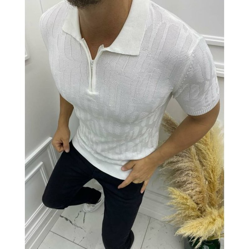 

Gray design men's zipper polo shirt, high quality, comfortable, breathable, fashionable and cool, daily business trip, work party, White;black