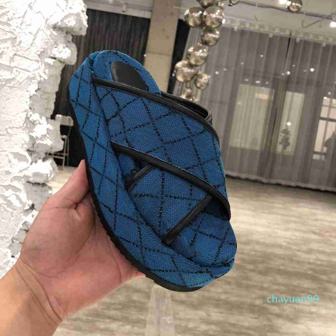 

2021 Classic Women Platform Slippers Sandals Slides Embroidered Cotton Summer Party Beach Slipper 5cm flat Designer Shoes with box5142