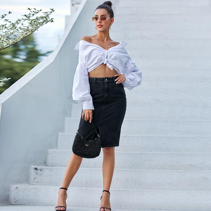 

Vintage Woman Skirts Knee Length Split Skirt Denim Ropa Mujer Korean Style Black Female 30381, Denim skirts