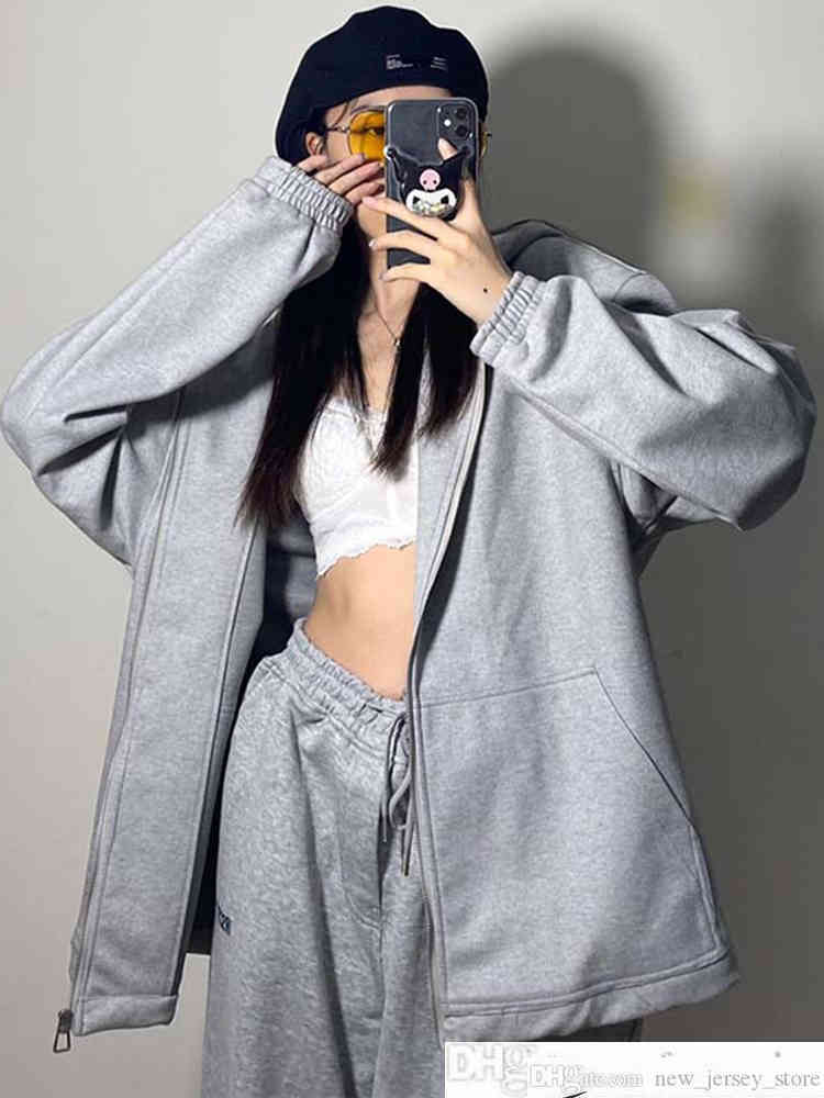 

IRSCTO 2021 New Hoodie Mens Man Spring and Autumn Trendy Ins Hooded Zip Cardigan Loose All-Match Sports Jacket Soccer Jersey, Grey