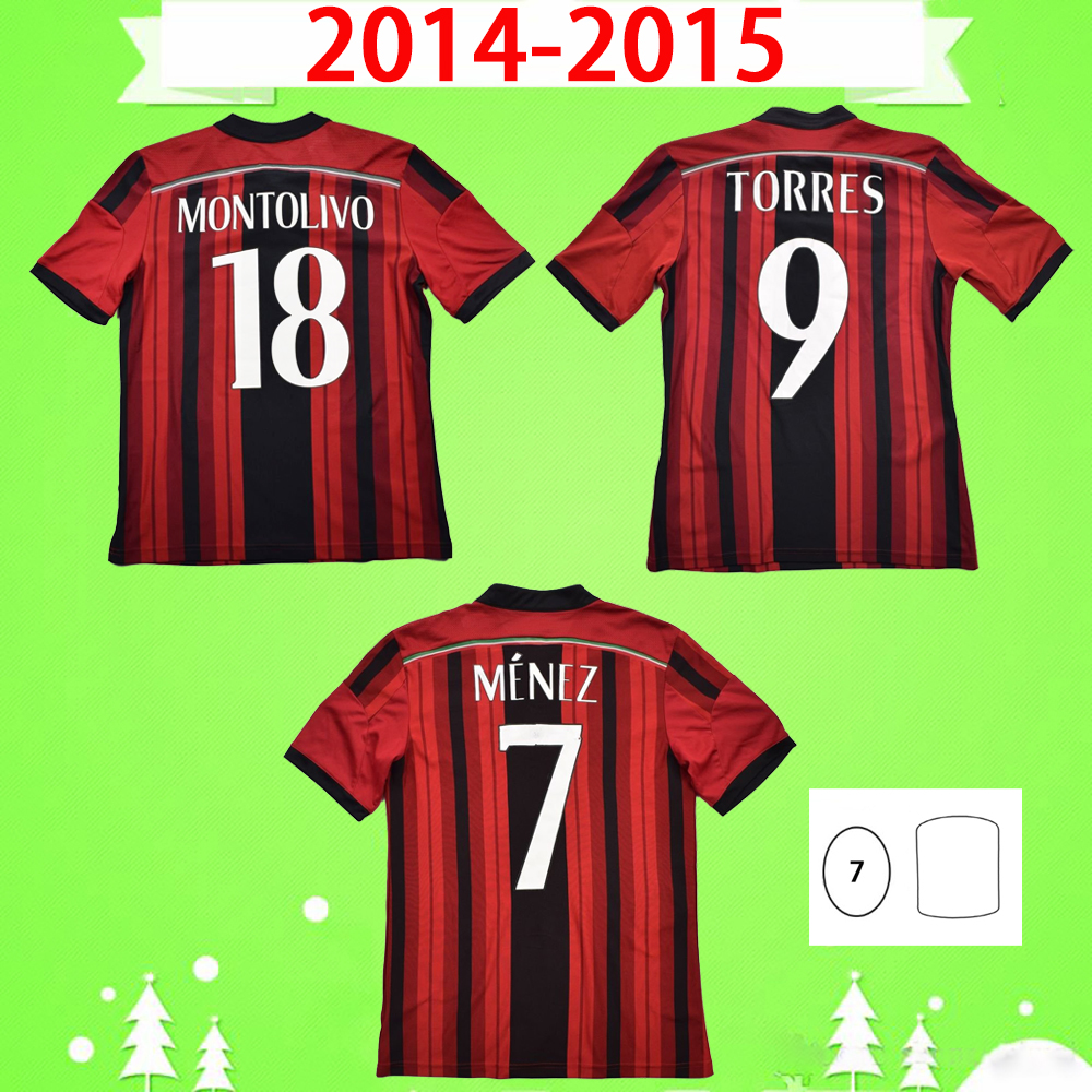 

2014 2015 Retro soccer jersey vintage football shirt 14 15 classic ac Maglia da calcio TORRES KAKA MILAN EL SHAARAWY IBRAHIMOVIC FISKER MENEZ, 14/15 with 2 patches 7