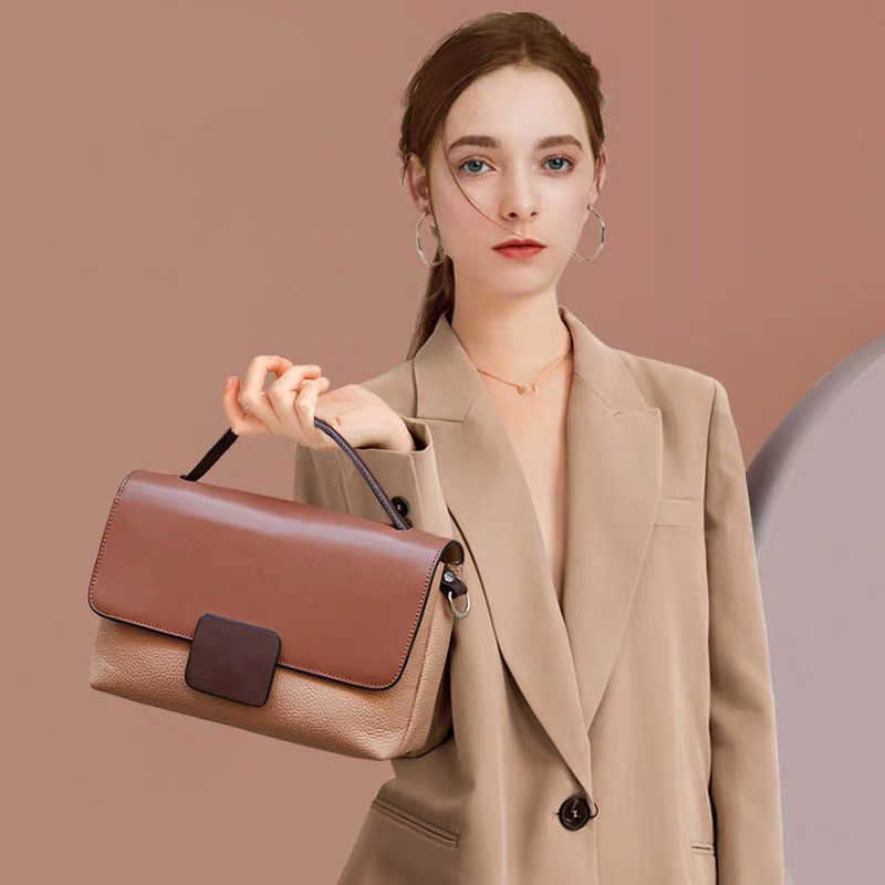 

New 2021 versatile light luxury cattle leather Single Shoulder Messenger women's bag fashion trend, Caramel