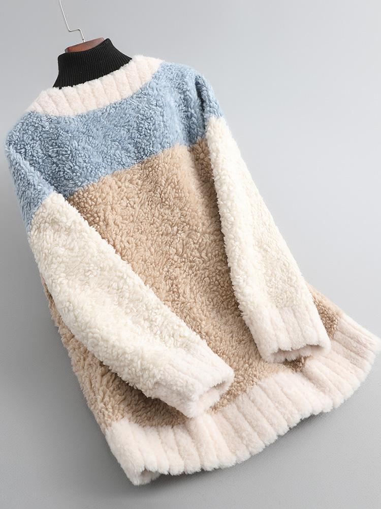 

Women's Fur & Faux Cashmere One-piece Coat Grain Short V-neck Color Matching Whole Lamb Grass Young Style, Pink