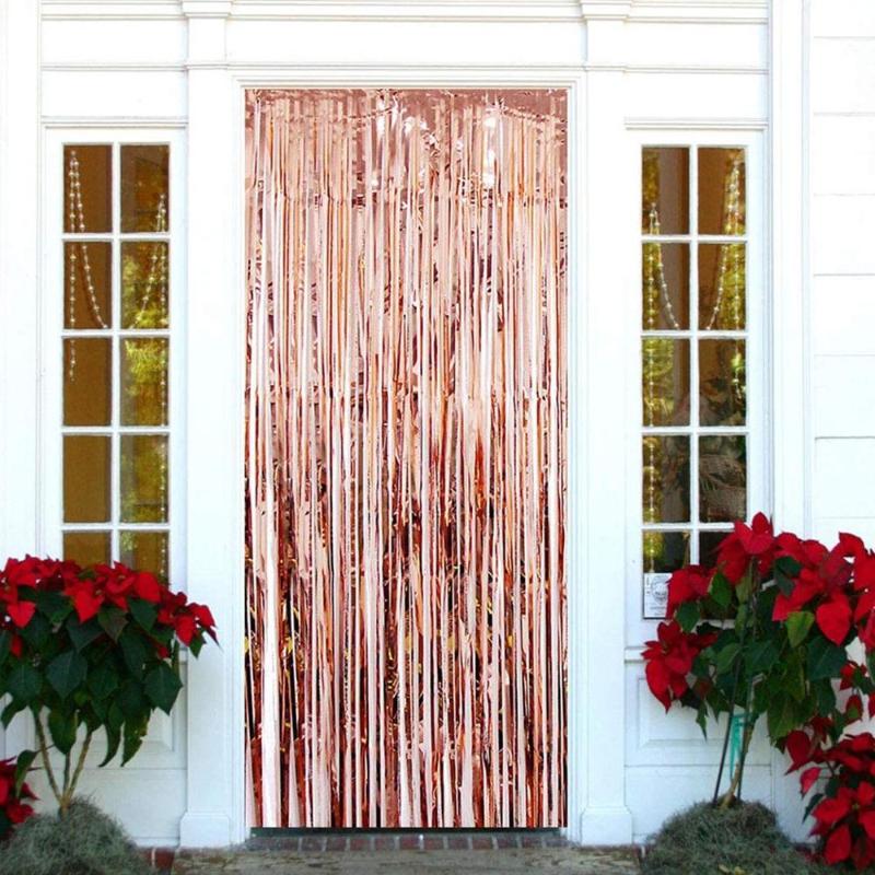 

Party Decoration 2/3m Colorful Shiny Metal Chrome Foil Fringe Tinsel Rain Curtain Birthday Wedding Po Backdrop Supplies