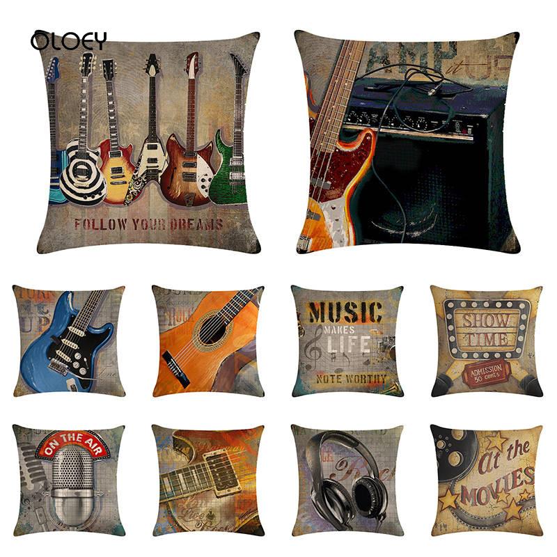 

Oil Painting Moive Guitar Art Cushion Cover Home Bedroom El Car Decoration Wedding Personality Gift 45x45cm .. Cushion/Decorative Pillow