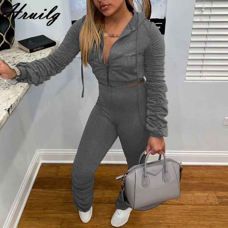 

Two Piece Slim Zipper Pocket Drawstring Fashion Lounge Wear Casual Hooded Elastic Waist Sports Conjuntos Deportivos Para Mujer 210520, Brown