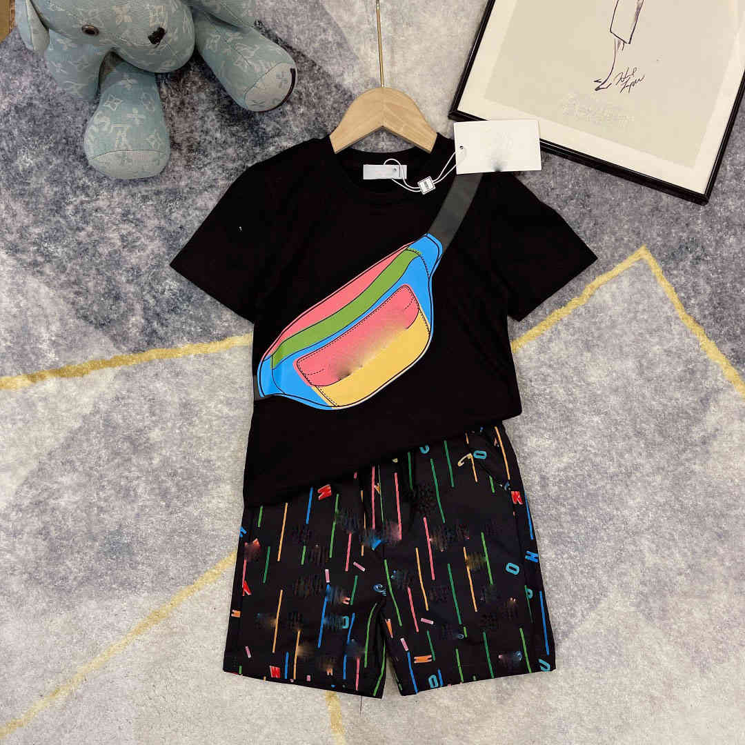 

21ss designer kids t shirts+ shorts 2pics sets children's wear boys t shirts classic soft t shirt boys shorts black+black, White
